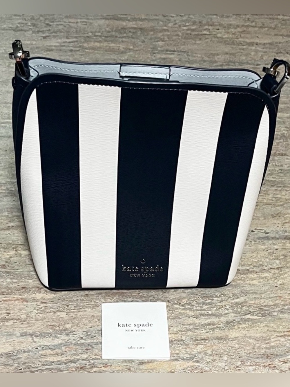 NWOT Spade ♠️ bucket bag striped navy blue and white